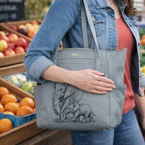 Hand Crafted Painted Elephant Faux Leather Purse Bag Tote Upcycle